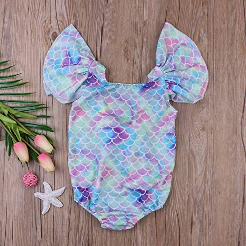 Bañador entero de baño para niña recién nacida de verano con sirena, princesa en la playa, piscina, bikini Swimsuit Baby Girl (0 – 4 años) turquesa 18-24 Meses