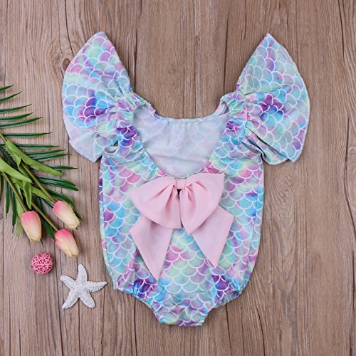 Bañador entero de baño para niña recién nacida de verano con sirena, princesa en la playa, piscina, bikini Swimsuit Baby Girl (0 – 4 años) turquesa 18-24 Meses