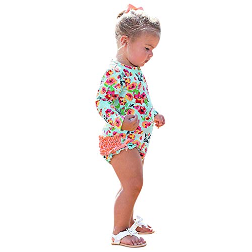 Bañador para Bebé Niñas,Protección Solar Traje de baño Bebes Niñas Infantil bañador de Natación Piscina Floral bañadores de una Pieza Verde 6-9 Meses