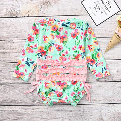 Bañador para Bebé Niñas,Protección Solar Traje de baño Bebes Niñas Infantil bañador de Natación Piscina Floral bañadores de una Pieza Verde 6-9 Meses