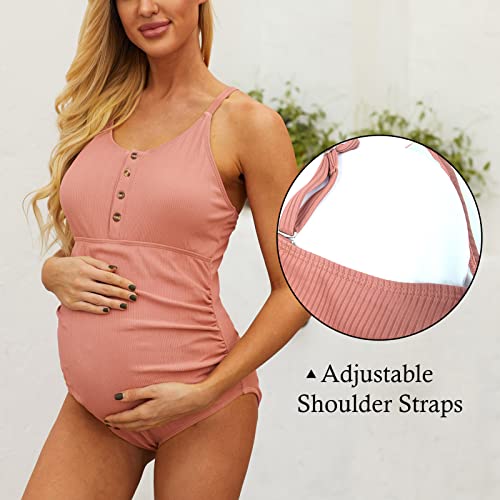 Bañadores para Premamá Talla Grande con Relleno Trajes de Baño para Premamá Una Pieza Ropa de Playa Maternidad embarazo - S