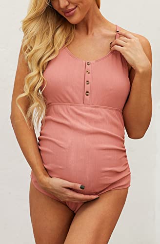 Bañadores para Premamá Talla Grande con Relleno Trajes de Baño para Premamá Una Pieza Ropa de Playa Maternidad embarazo - S