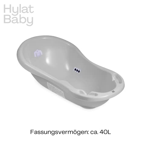 Bañera para bebés de hasta 12 meses - con tapón, termómetro, alfombrilla antideslizante - de plástico sin BPA, Longitud: 84 cm, Color: gris, Motivo:Yeti, Marca:Hylat Baby