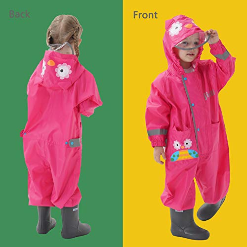 Baogaier Impermeables para Bebé Niñas Chubasqueros Chaquetas Capa de Lluvia Encapuchado Mono de Bolsillo Rosa Roja Roja BúHo Reflectante Abrigos Impermeables 1-2 años - Rosa Roja