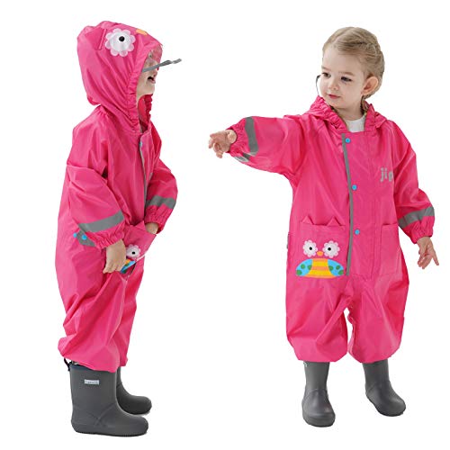 Baogaier Impermeables para Bebé Niñas Chubasqueros Chaquetas Capa de Lluvia Encapuchado Mono de Bolsillo Rosa Roja Roja BúHo Reflectante Abrigos Impermeables 1-2 años - Rosa Roja