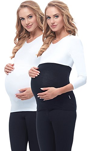 Be Mammy Bandas de Maternidad del Vientre Pack de 2 para Mujer 169 (Negro/Blanco, 40/42)