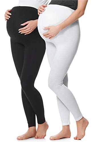 Be Mammy Lote de 2 Leggins Premamá Embarazo Ropa Deporte BE20-230(Negro/Blanco, XXL)