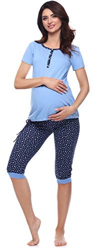 Be Mammy Pijama Premamá Dos Piezas Lactancia BE20-246(Azul/Estrellas/Azul Marino, S)