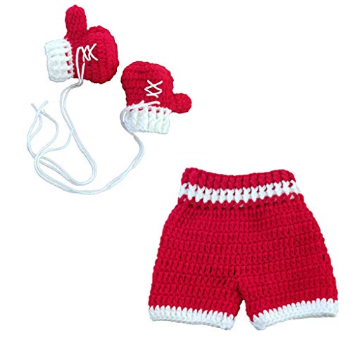 Bebé conjunto de guantes de boxeo de ganchillo hecho a mano de punto recién nacido Fotografía Prop Pantalones Trajes (Color : Red, Size : 0-3M)