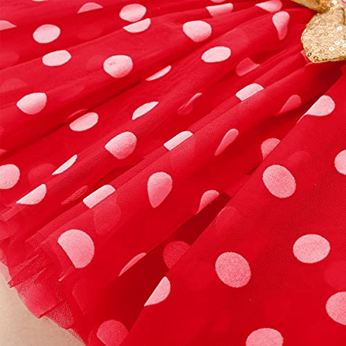 Bebé Niñas 1er/2do/3er Cumpleaños Traje Minnie Princesa Vestido de Manga Corta Mameluco/Camiseta+Tutú de Tul de Lunares+Diadema 3 Piezas de Fiesta de Cumpleaños Rojo Dots-3rd 3 Años