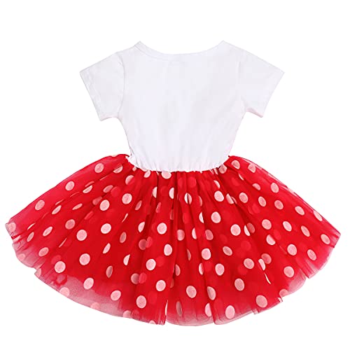 Bebé Niñas 1er/2do/3er Cumpleaños Traje Minnie Princesa Vestido de Manga Corta Mameluco/Camiseta+Tutú de Tul de Lunares+Diadema 3 Piezas de Fiesta de Cumpleaños Rojo Dots-3rd 3 Años