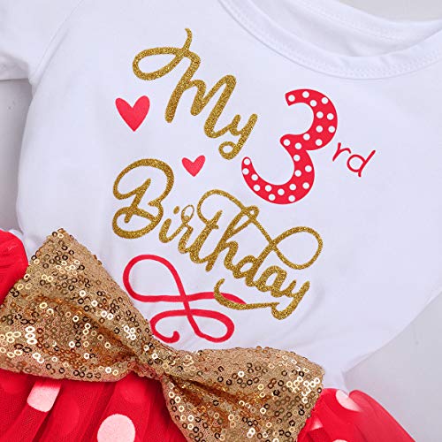 Bebé Niñas 1er/2do/3er Cumpleaños Traje Minnie Princesa Vestido de Manga Corta Mameluco/Camiseta+Tutú de Tul de Lunares+Diadema 3 Piezas de Fiesta de Cumpleaños Rojo Dots-3rd 3 Años