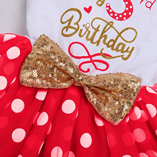 Bebé Niñas 1er/2do/3er Cumpleaños Traje Minnie Princesa Vestido de Manga Corta Mameluco/Camiseta+Tutú de Tul de Lunares+Diadema 3 Piezas de Fiesta de Cumpleaños Rojo Dots-3rd 3 Años