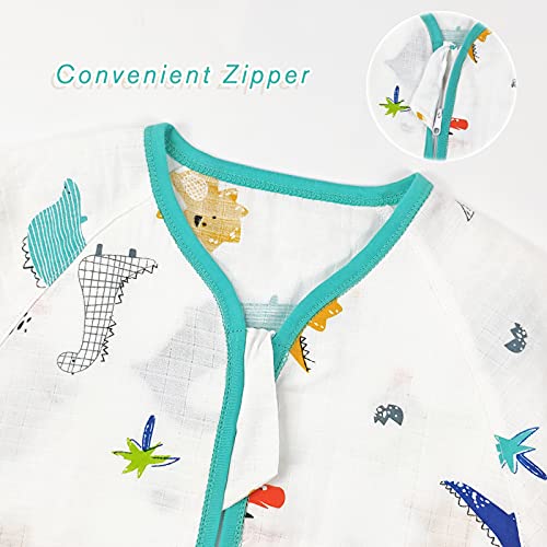 Bebé Saco de Dormir con Pies Verano Pijama Manga Larga Mono Muselina de Algodón Transpirable Mamelucos Niños Niñas Unisex 2-3 años Dinosaurio azul