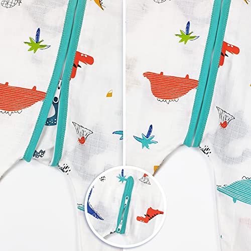 Bebé Saco de Dormir con Pies Verano Pijama Manga Larga Mono Muselina de Algodón Transpirable Mamelucos Niños Niñas Unisex 2-3 años Dinosaurio azul