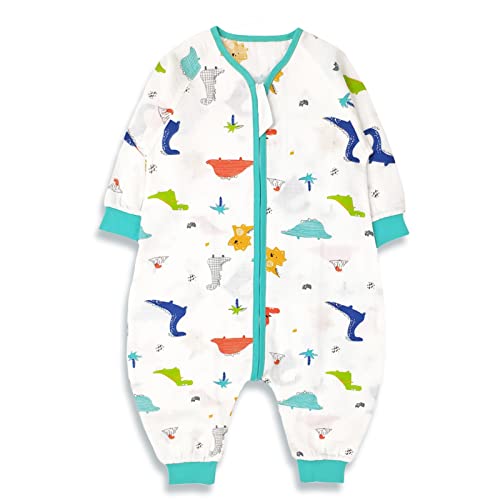 Bebé Saco de Dormir con Pies Verano Pijama Manga Larga Mono Muselina de Algodón Transpirable Mamelucos Niños Niñas Unisex 2-3 años Dinosaurio azul