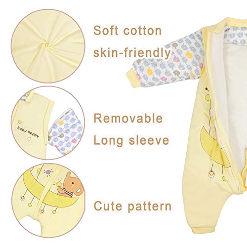 Bebé Saco de Dormir Invierno para Niños Niñas Manga larga Algodón Pijama Mamelucos Mono Traje de dormir 3-4 años, amarillo