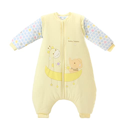 Bebé Saco de Dormir Invierno para Niños Niñas Manga larga Algodón Pijama Mamelucos Mono Traje de dormir 3-4 años, amarillo