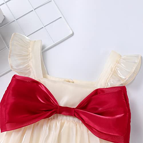 Bebés Niñas Vestido Bebé Mono Recién Nacido Mono Mamelucos Brillantes con Pequeñas Mangas de Vuelo Dulce Vestido de Lazo para Niñas Elegante Vestido de Princesa Traje Mameluco Hermana 9-12 Meses