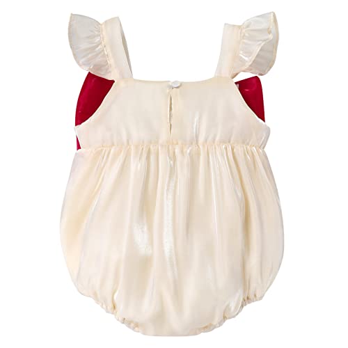 Bebés Niñas Vestido Bebé Mono Recién Nacido Mono Mamelucos Brillantes con Pequeñas Mangas de Vuelo Dulce Vestido de Lazo para Niñas Elegante Vestido de Princesa Traje Mameluco Hermana 9-12 Meses