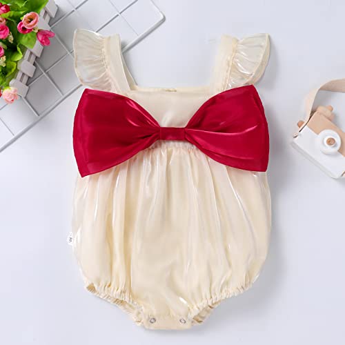 Bebés Niñas Vestido Bebé Mono Recién Nacido Mono Mamelucos Brillantes con Pequeñas Mangas de Vuelo Dulce Vestido de Lazo para Niñas Elegante Vestido de Princesa Traje Mameluco Hermana 9-12 Meses