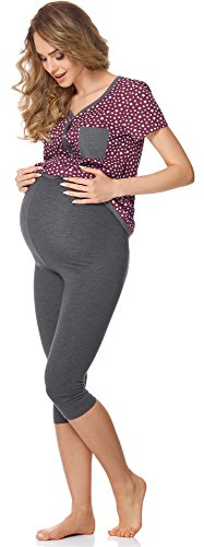 Bellivalini Premamá Pijama Conjunto Camiseta y Leggins Lactancia Maternidad Mujer BLV50-126 (Burdeos Estrellas/Grafito, XL)