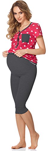 Bellivalini Premamá Pijama Conjunto Camiseta y Leggins Lactancia Maternidad Mujer BLV50-126 (Rosa Corazoncitos/Grafito, L)