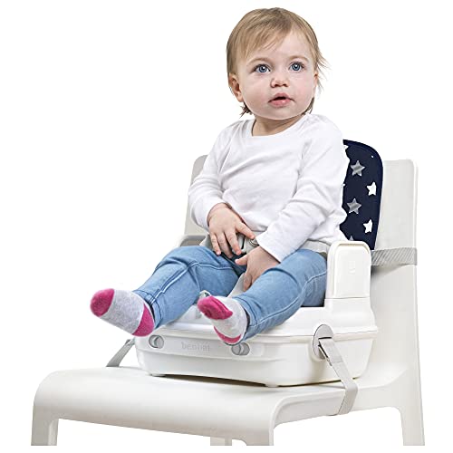 BEN-BAT | Trona Portátil para Bebé | Trona Booster Navy Stars | 37x10x30 cm | Almacenamiento muy Amplio | Armazón Fuerte y Seguro | Para Bebés entre 6 y 36 Meses | Tronas de Bebé