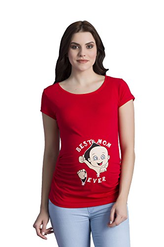 Best Mom Ever - Camiseta premamá Divertida con impresión para el Embarazo, Manga Corta (Rojo, Small)