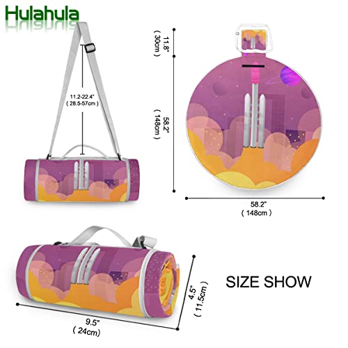 BEUSS Planeta Espacial Cohete De Dibujos Animados Manta de Picnic Alfombra Portátil Fácil de Limpiar Creativas Redondas para Acampar al Aire Libre Playa Yoga Playa Camping(148cm x 148cm)
