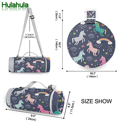 BEUSS Unicornio Lindo Flor Bebé Manta de Picnic Alfombra Portátil Fácil de Limpiar Creativas Redondas para Acampar al Aire Libre Playa Yoga Playa Camping(148cm x 148cm)