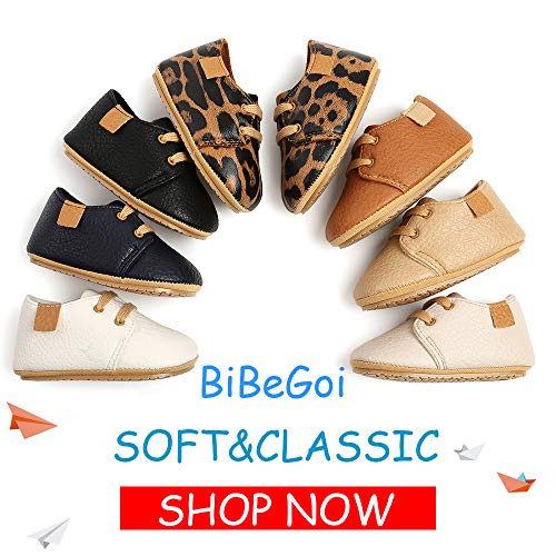 BiBeGoi Zapatos Oxford para bebés y niñas de cuero sintético antideslizante con cordones suela de goma suave para niños pequeños, Albaricoque, 0-6 meses