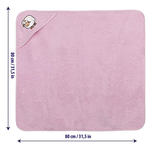 bisoo Toalla Bebe Recien Nacido con Capucha - Capa de Baño Bebe de 80x80 cm - Toalla Baño Bordada - 100% Algodón Turco 500GSM Certificado Oeko-Tex - Regalo Original Embarazada y Baby Shower (Rosa)