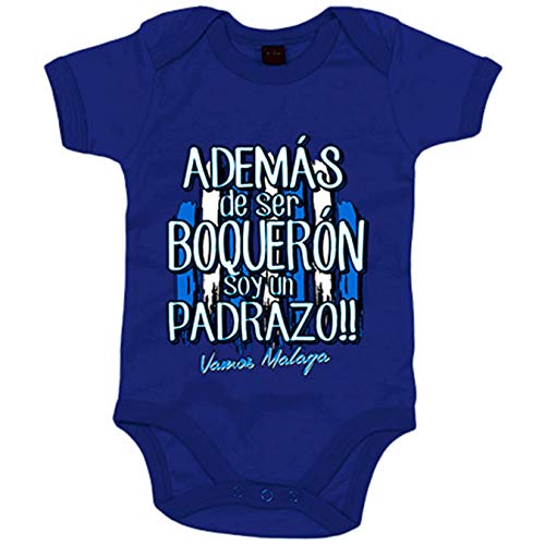 Body bebé además de ser Boquerón soy un padrazo futbolero de Málaga - Azul, Talla única 12 meses