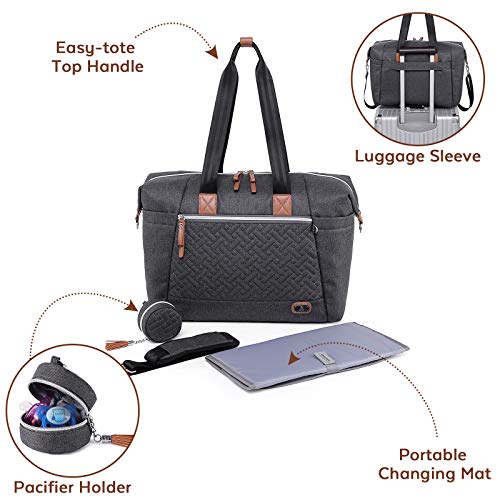 Bolso cambiador para bebé, bolsos de pañales tamaño grande Dikaslon para mamá y papá, bolso de mano elegante para viaje con porta chupete y cambiador（ gris oscuro）