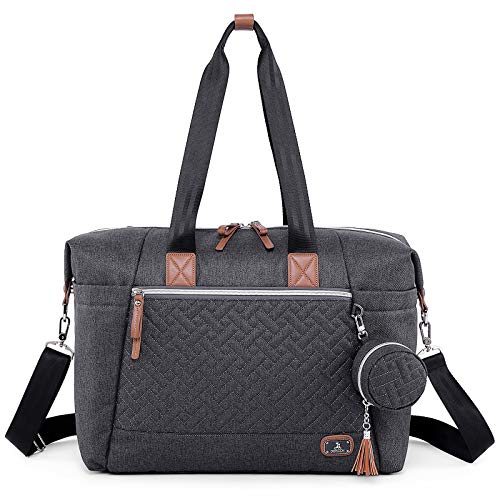 Bolso cambiador para bebé, bolsos de pañales tamaño grande Dikaslon para mamá y papá, bolso de mano elegante para viaje con porta chupete y cambiador（ gris oscuro）