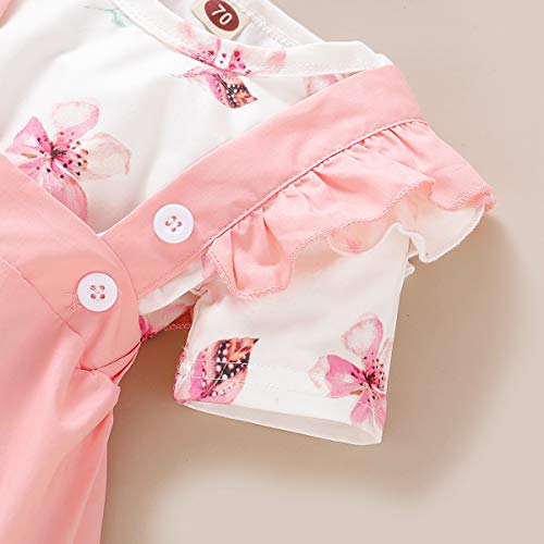 Bonfor 3 Piezas Conjunto Ropa Bebe Niña 0-3 Meses Verano Vestidos Algodon Mono de Floral + Falda de Tirantes + Banda de Pelo para 0-18 Meses Recien Nacido Niño (Rosa, 12-18 Meses)