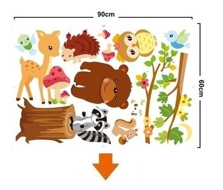 Bosque animales árbol XXXL etiqueta de la pared conjunto. Precioso mural de arte de pared Vinilo infantil. Decoración del cuarto de juegos de los bebés del búho deco art déco.