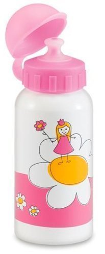 Botella de 350 ml, botella de aluminio para niños, ideal para viajes y mochilas (blanco-rosa)