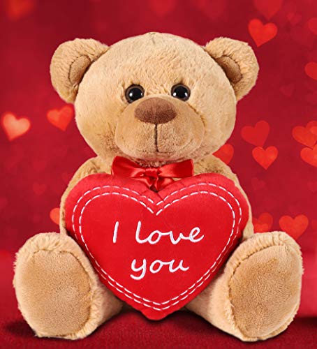 BRUBAKER Oso / Osito de Peluche con 'I Love You' de corazón - 35 cm - Marrón