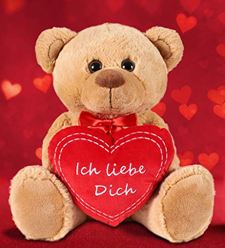 BRUBAKER Oso / Osito de Peluche con 'Ich Liebe Dich' de corazón - 35 cm - Marrón