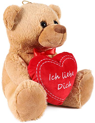 BRUBAKER Oso / Osito de Peluche con 'Ich Liebe Dich' de corazón - 35 cm - Marrón