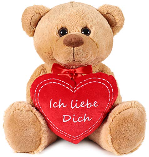 BRUBAKER Oso / Osito de Peluche con 'Ich Liebe Dich' de corazón - 35 cm - Marrón