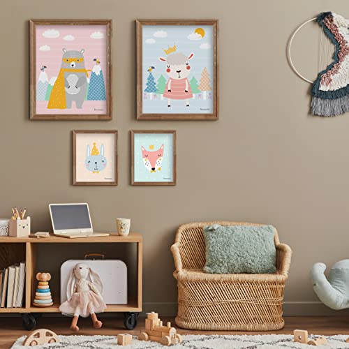 Brunoko Póster Set de 4 para habitación de niños - Juego de 4 imágenes para niños y niñas - Cuadros de pared para habitación de bebé