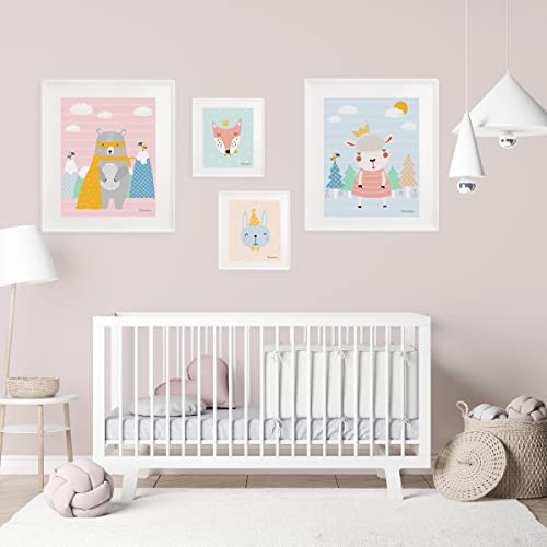 Brunoko Póster Set de 4 para habitación de niños - Juego de 4 imágenes para niños y niñas - Cuadros de pared para habitación de bebé