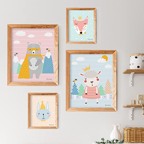 Brunoko Póster Set de 4 para habitación de niños - Juego de 4 imágenes para niños y niñas - Cuadros de pared para habitación de bebé