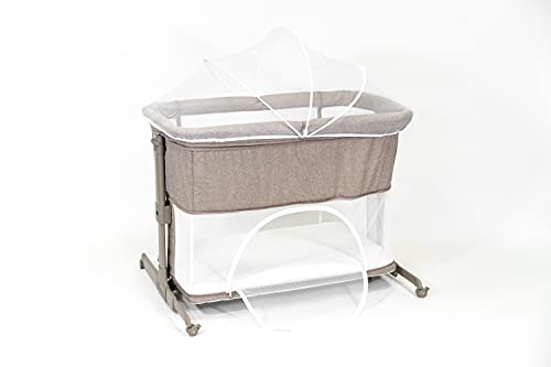 Buddy Baby - Cuna de Colecho y Parque de Juegos para Bebé con Colchón, Mosquitera de Serie , Apertura Lateral, Altura Ajustable, Ruedas y Bolsa de Viaje 0-36 Meses, 15 kg (Beige)