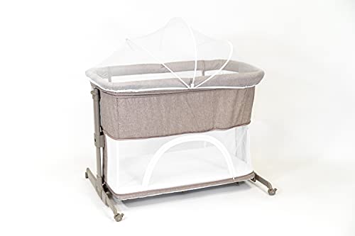 Buddy Baby - Cuna de Colecho y Parque de Juegos para Bebé con Colchón, Mosquitera de Serie , Apertura Lateral, Altura Ajustable, Ruedas y Bolsa de Viaje 0-36 Meses, 15 kg (Beige)