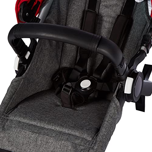 Bugaboo Donkey 3 Twin set de extensión a gemelar completo con capota roja, tejidos gris mélange y chasis aluminio - Te permite convertir tu Bugaboo Donkey 3 Mono en un carrito gemelar lado a lado