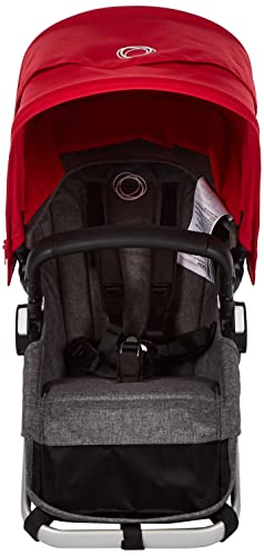 Bugaboo Donkey 3 Twin set de extensión a gemelar completo con capota roja, tejidos gris mélange y chasis aluminio - Te permite convertir tu Bugaboo Donkey 3 Mono en un carrito gemelar lado a lado